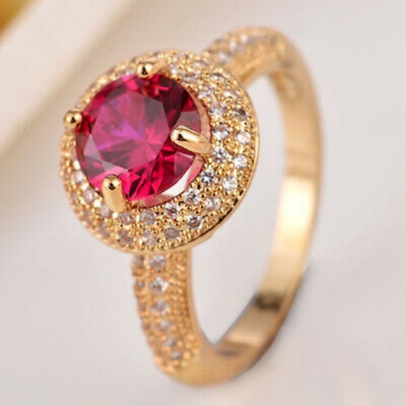 14kt Gold Ruby Sapphire HALO Ring - Picture 1 of 5